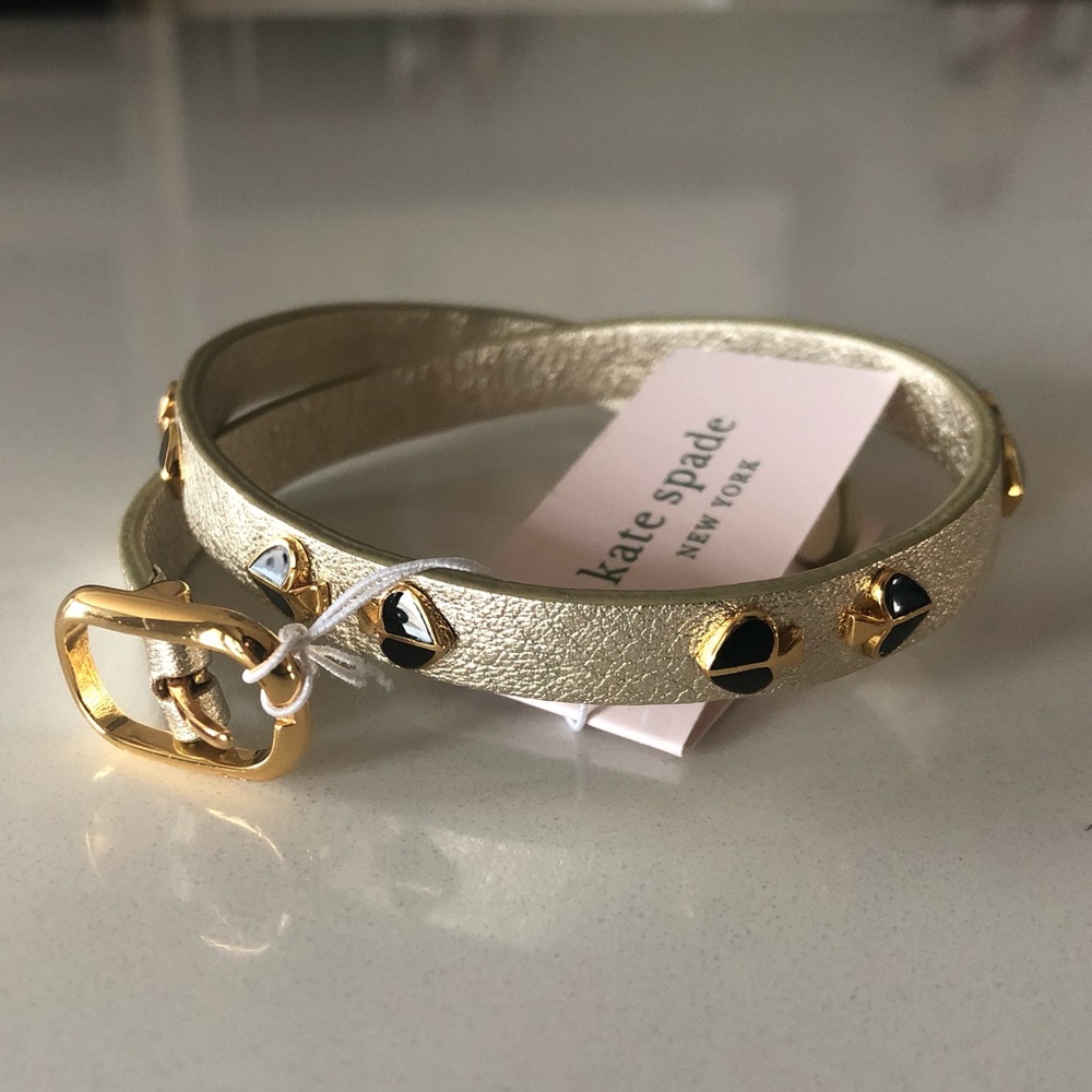 Kate spade Heritage Double Wrap Leather Gold and Black Bracelet - Picture 4 of 5